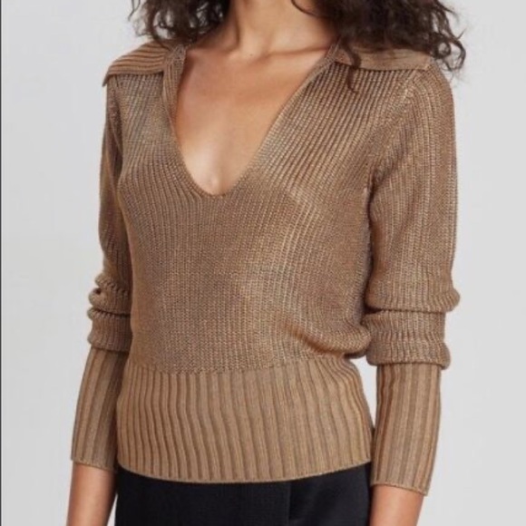 Theory Collared Brown Semi-Metallic Sweater Size Large - Picture 3 of 6